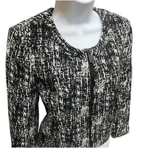 Vince Camuto‎ Women's M Blazer Jacket Black White Zip Abstract Speckled Textured